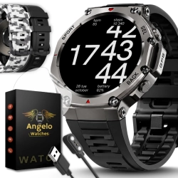 Smartwatch Męski Zegarek Angelo DM58 czarny GPS Zdrowie Rozmowy Sport Menu PL
